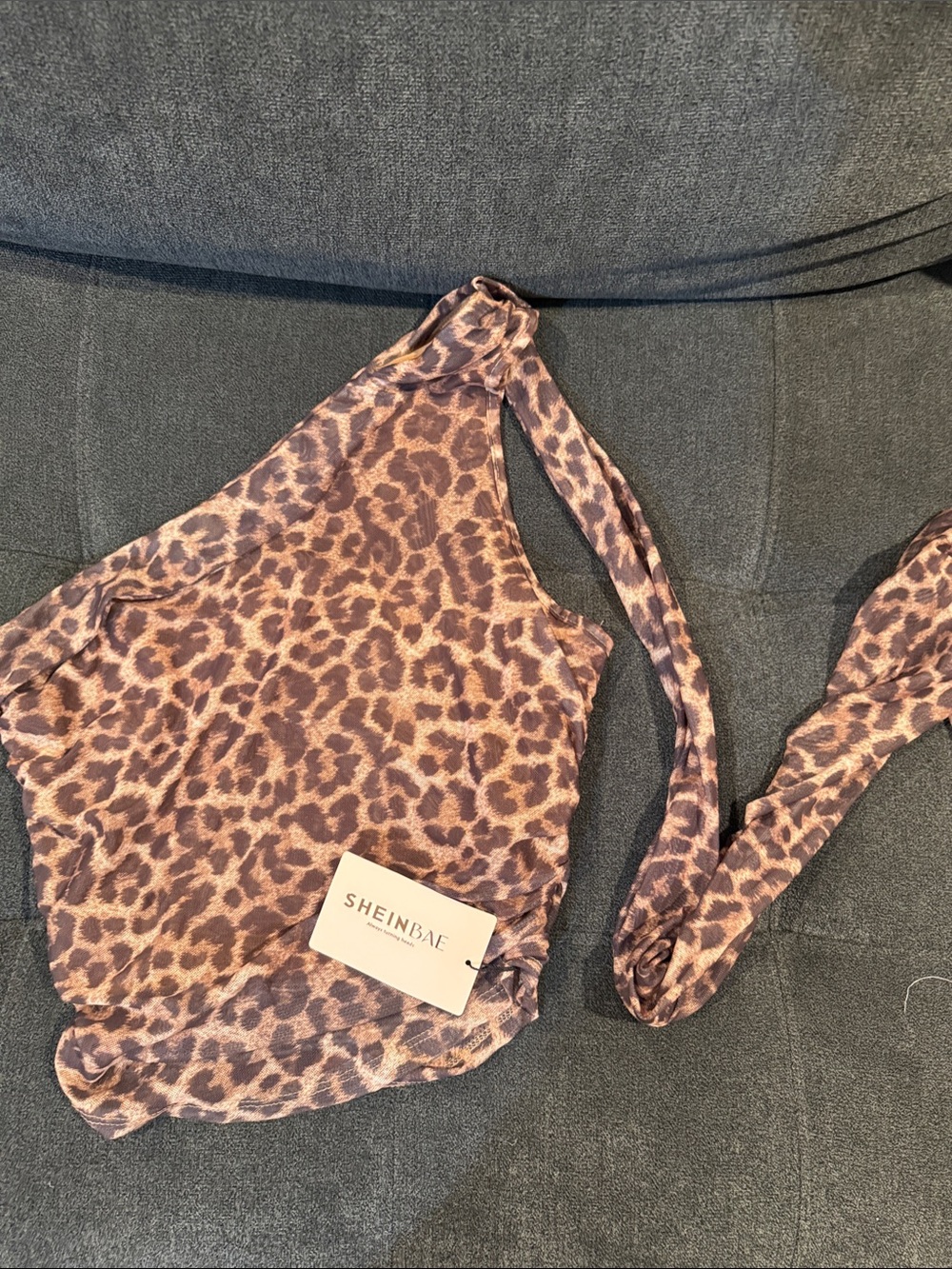 SHEIN BAE Leopard Print One Shoulder Top